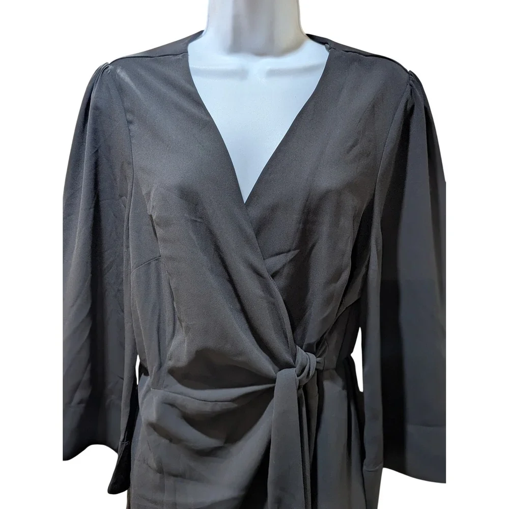 City Chic Shibara Vibes Black Wrap Midi Dress Kimono Sleeve XXS NWT - Picture 2 of 8